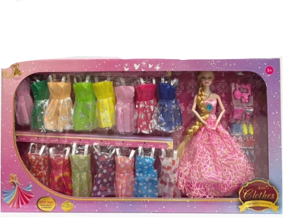 عروسک باربی مفصلی با لباس و کفش اضافه کد244