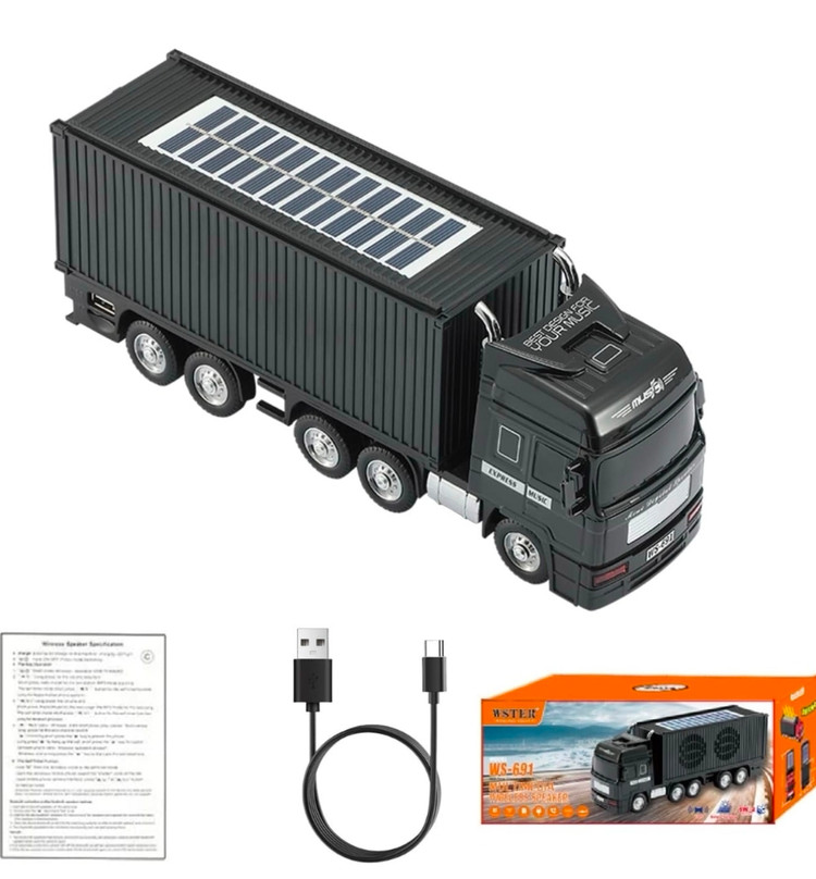 اسباب بازی اسپیکر طرح کانتینر برند WSTER کیفیت عالی دارای سه اسپیکر، بولوتوث، Aux، usb، Fm، پنل شارژ خورشیدی رنگبندی کد WS-691