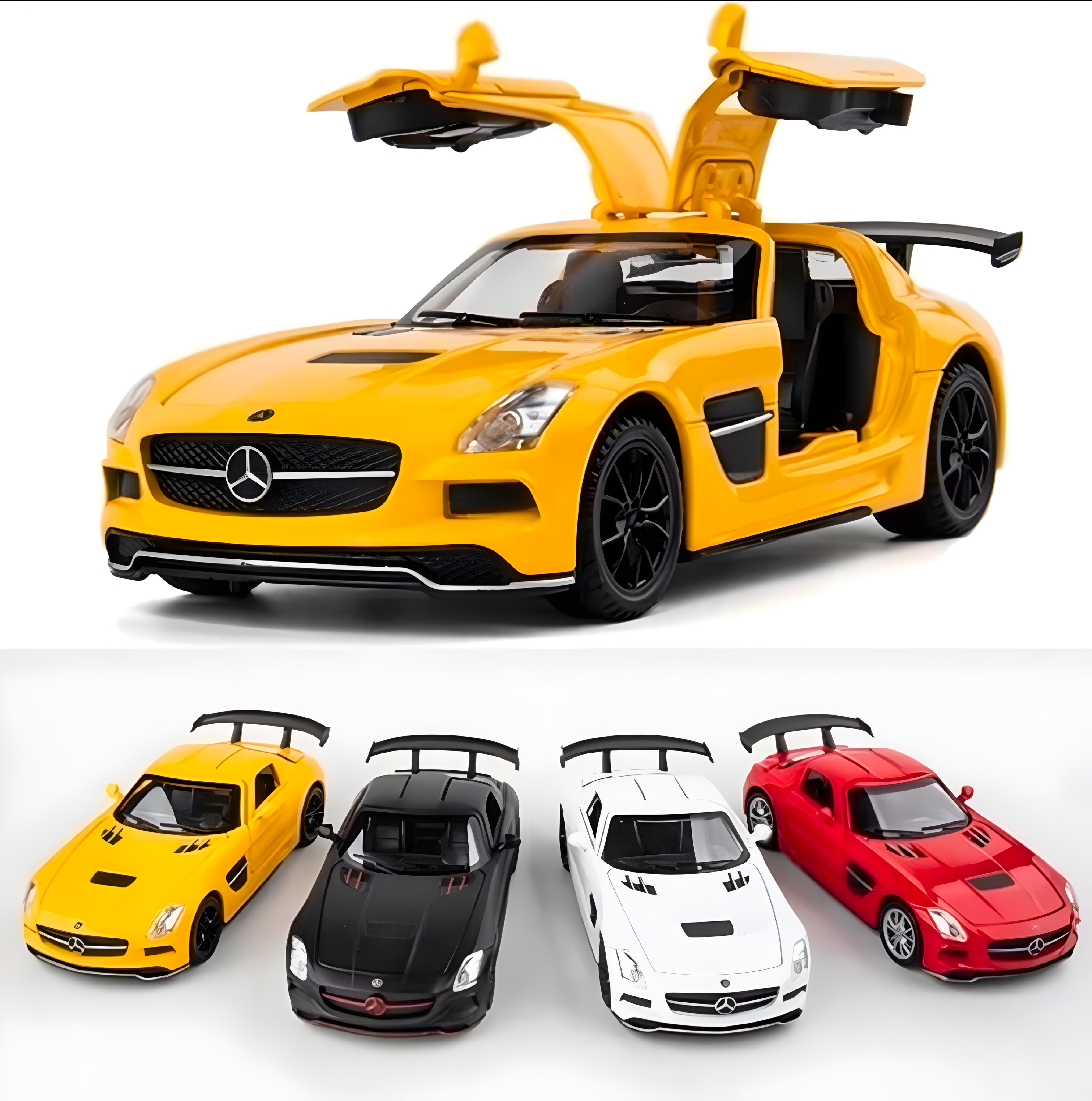 ماکت ماشین فلزی بنز SLS موزیکال چراغ‌دار باکس ۶ عددی مقیاس ۱:۲۴ کد B2451