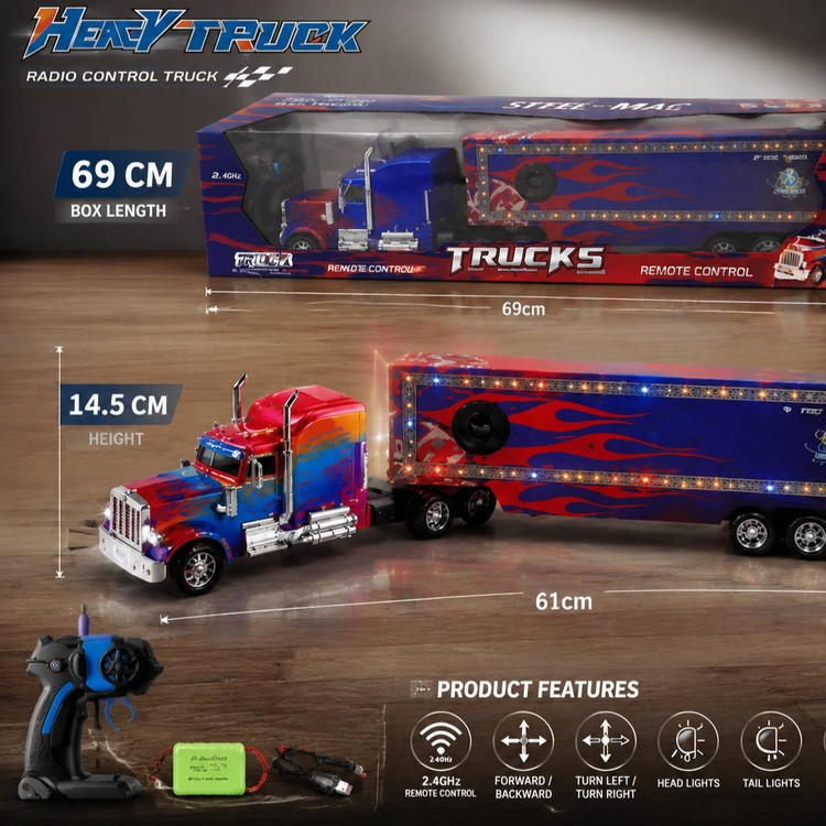تریلی کنترلی غولپیکر heavy truck سایز بزرگ ۶۱ سانت شارژی چراغدار دارای بلوتوث و اسپیکر کد ۸۷۲۲