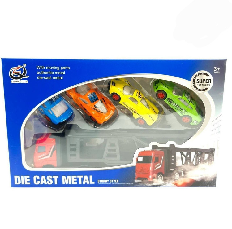 ست تریلی خودروبر و ۴ عدد ماشین در ۲ مدل برند Qizhuo Toys کد QZ634