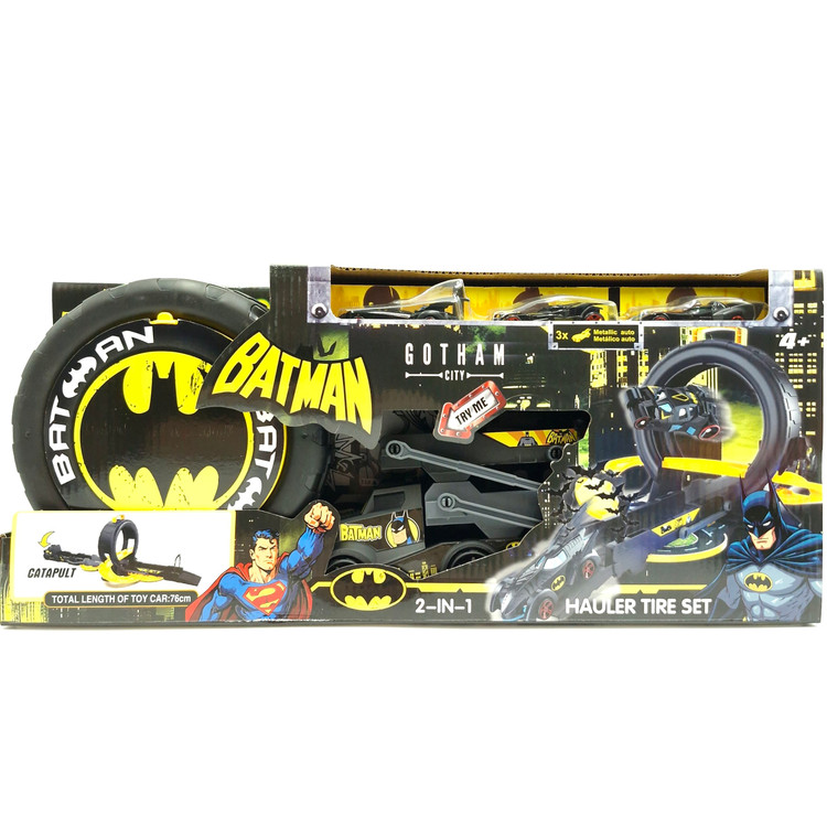 ست ماشینبازی ۲ در ۱ بتمن و سوپرمن شامل کامیون و ۳ عدد ماشین فلزی و یک پیست مسابقه برند Gotham city کد 858-7